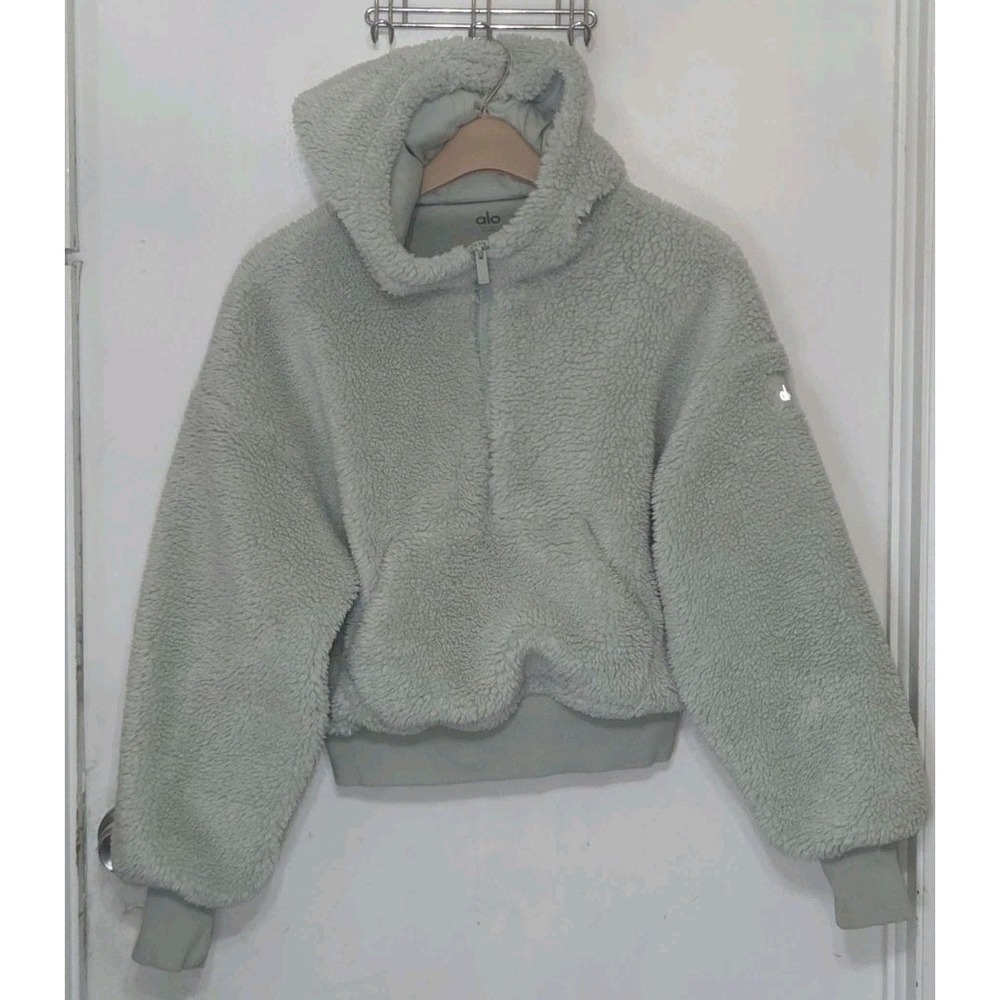 ALO Yoga Green Streetside Sherpa Half-Zip Cropped Jacket Womens Size S